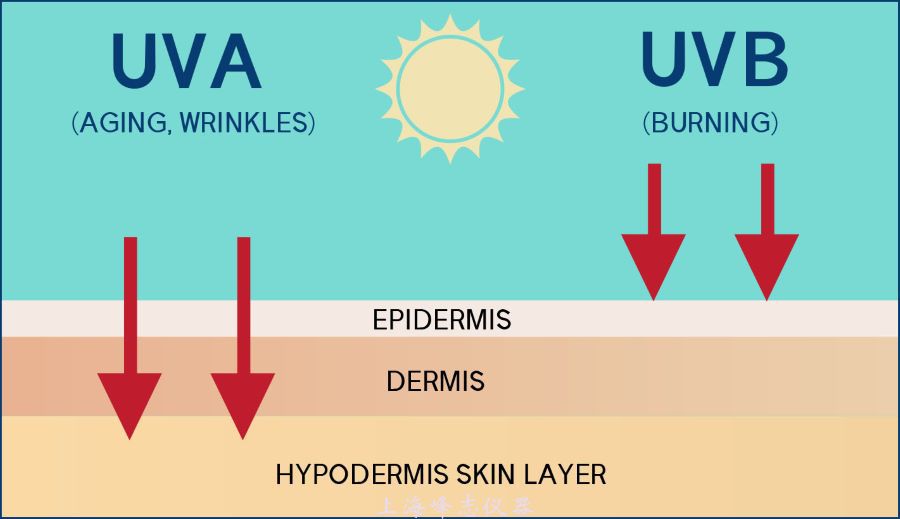 UVA和UVB對皮膚的輻射深度示意圖