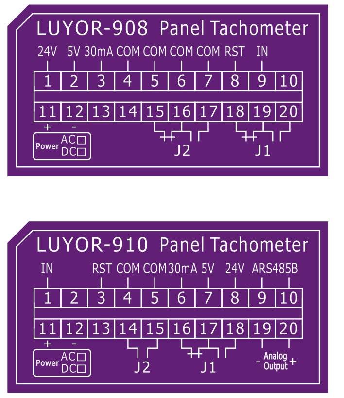 LUYOR-908/910面板式轉速表的接線圖